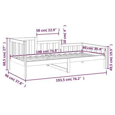 vidaXL Lit de jour Marron miel 90x190 cm Bois de pin massif