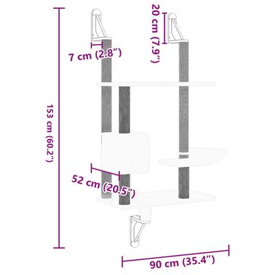 vidaXL Arbre à chat mural avec griffoir gris clair 153 cm