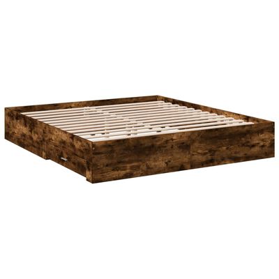 vidaXL Cadre de lit et tiroirs chêne fumé 200x200 cm bois d'ingénierie