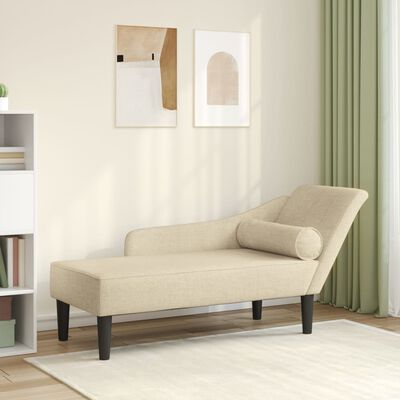 vidaXL Chaise longue avec coussins crème tissu