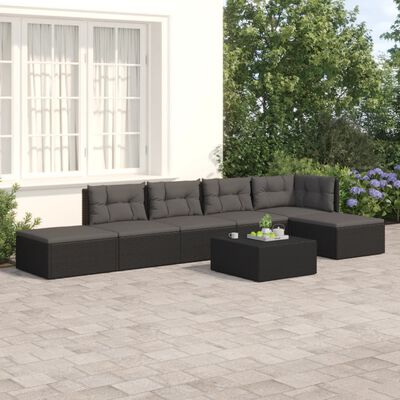 vidaXL Salon de jardin 6 pcs avec coussins Noir Résine tressée