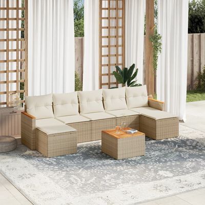 vidaXL Salon de jardin avec coussins 8 pcs beige résine tressée