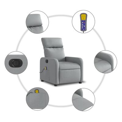 vidaXL Fauteuil de massage inclinable électrique gris clair tissu