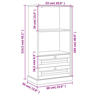 vidaXL Bibliothèque VIGO 60x35x114,5 cm bois massif de pin