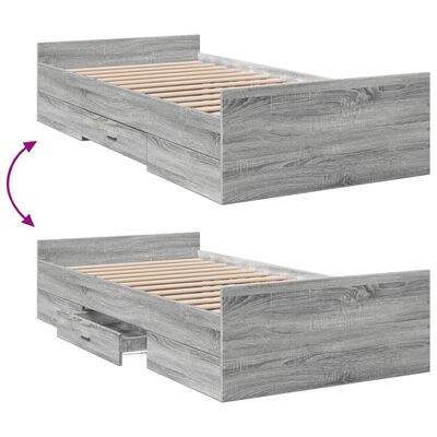 vidaXL Cadre de lit avec tiroirs sans matelas sonoma gris 100x200 cm