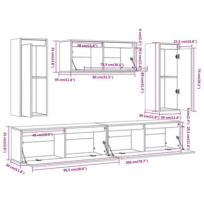 vidaXL Meubles TV 5 pcs Blanc Bois massif de pin