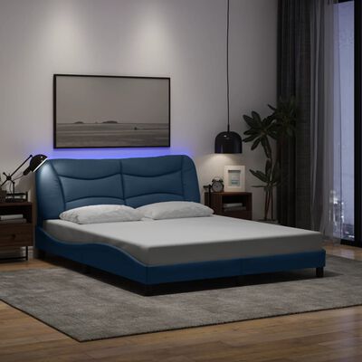 vidaXL Cadre de lit avec lumières LED bleu 160x200 cm tissu