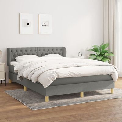 vidaXL Sommier à lattes de lit avec matelas Gris foncé 140x190cm Tissu