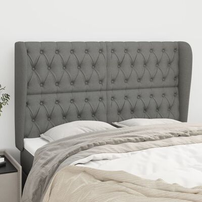 vidaXL Tête de lit avec oreilles Gris foncé 147x23x118/128 cm Tissu