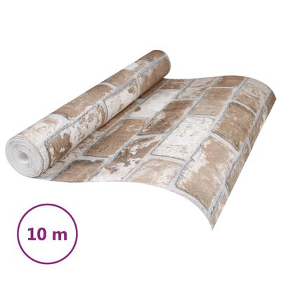 vidaXL Papier peint 3D motif de brique marron 10x0,53 m non tissé