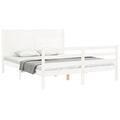 vidaXL Cadre de lit avec tête de lit blanc King Size bois massif