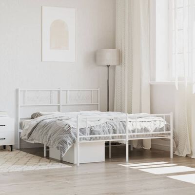 vidaXL Cadre de lit métal sans matelas et pied de lit blanc 150x200 cm