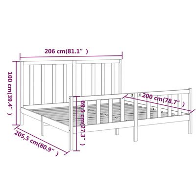 vidaXL Cadre de lit Noir Bois de pin massif 200x200 cm