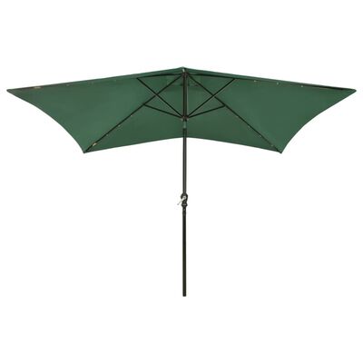 vidaXL Parasol de jardin avec LED et mât en acier Vert 2x3 m