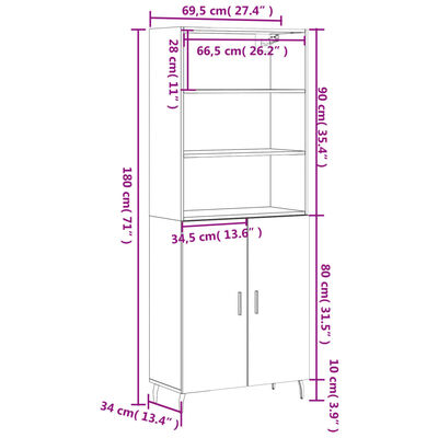 vidaXL Buffet haut Chêne fumé 69,5x34x180 cm Bois d'ingénierie