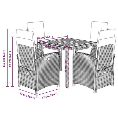 vidaXL Ensemble à manger de jardin coussins 5pcs Noir Résine tressée