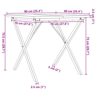 vidaXL Table à manger cadre en X 90x90x75,5cm bois de pin massif fonte