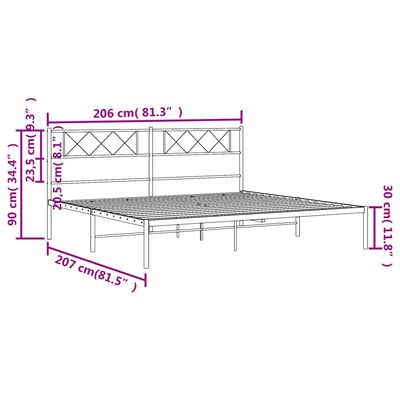 vidaXL Cadre de lit métal sans matelas avec tête de lit noir 200x200cm