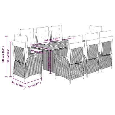 vidaXL Ensemble à manger de jardin et coussins 9 pcs mélange beige