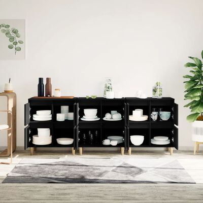 vidaXL Buffets 3 pcs noir 60x35x70 cm bois d'ingénierie