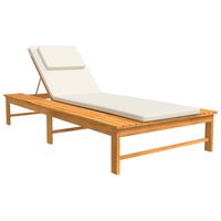 vidaXL Chaise longue coussin/oreiller blanc crème bois massif acacia