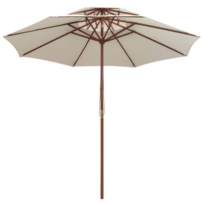 vidaXL Parasol à deux étages avec poteau en bois blanc crème