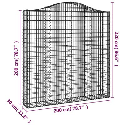 vidaXL Paniers à gabions arqués 6 pcs 200x30x200/220 cm fer galvanisé