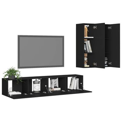 vidaXL Ensemble de meubles TV 4 pcs Noir Bois d'ingénierie