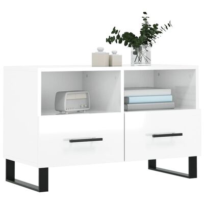 vidaXL Meuble TV Blanc brillant 80x36x50 cm Bois d'ingénierie