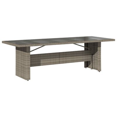 vidaXL Table de jardin dessus en verre Gris 240x90x75cm Résine tressée