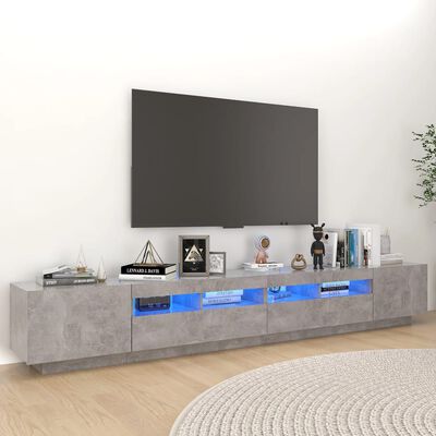 vidaXL Meuble TV avec lumières LED Gris béton 260x35x40 cm