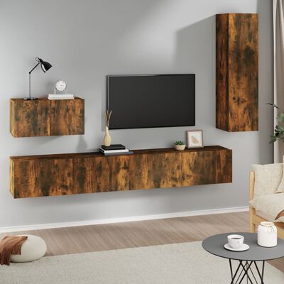 vidaXL Ensemble de meubles TV 4 pcs Chêne fumé Bois d'ingénierie