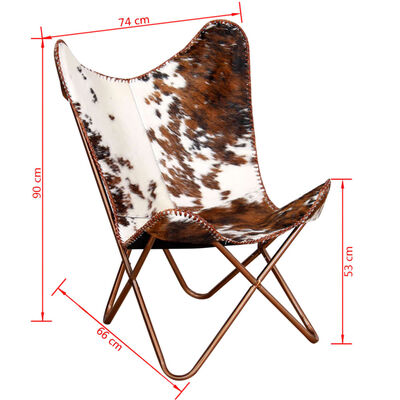 vidaXL Chaise papillon marron et blanc cuir de vache