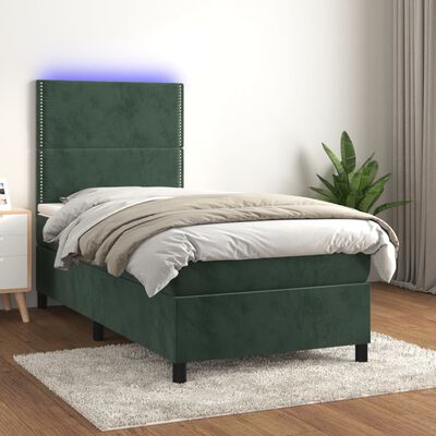 vidaXL Sommier à lattes de lit avec matelas et LED Vert foncé 90x190cm