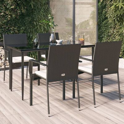 vidaXL Ensemble à manger de jardin coussins 5pcs Noir Résine tressée