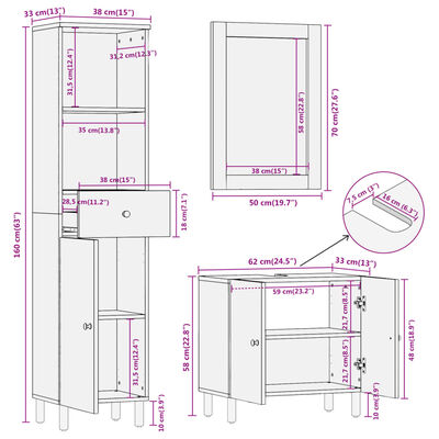 vidaXL Ensemble d'armoires de salle de bain 3 pcs bois massif d'acacia