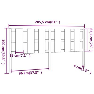 vidaXL Tête de lit 205,5x4x100 cm Bois massif de pin