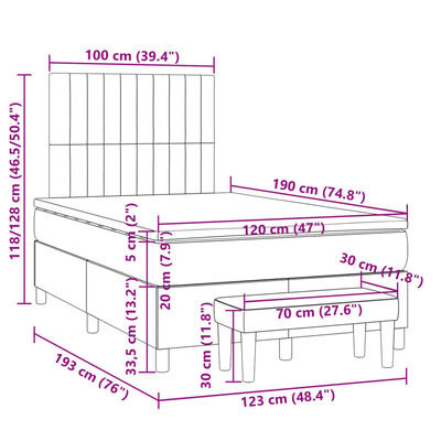 vidaXL Sommier à lattes de lit avec matelas taupe 120x190 cm tissu