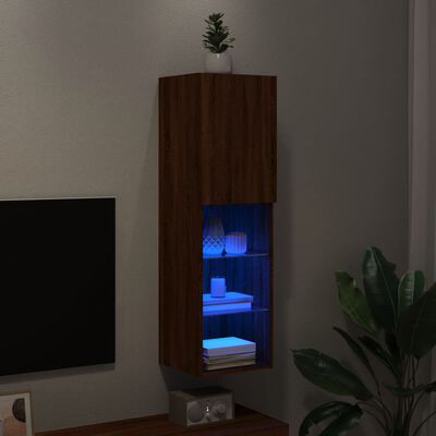 vidaXL Meuble TV avec lumières LED chêne marron 30,5x30x102 cm