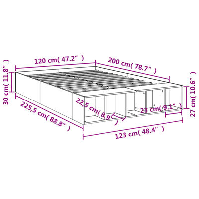 vidaXL Cadre de lit sans matelas chêne fumé 120x200 cm