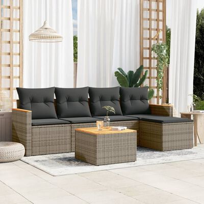 vidaXL Salon de jardin 6 pcs avec coussins gris résine tressée