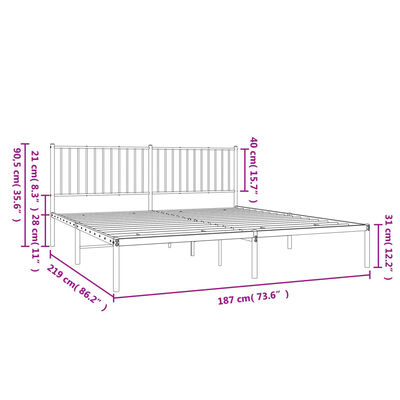 vidaXL Cadre de lit métal sans matelas avec tête de lit noir 183x213cm