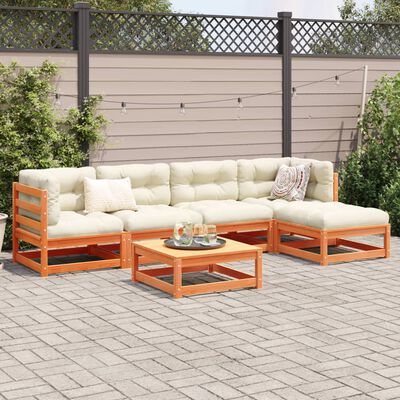 vidaXL Salon de jardin 6 pcs avec coussins cire marron bois pin massif