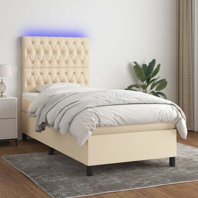 vidaXL Sommier à lattes de lit avec matelas et LED Crème 100x200 cm