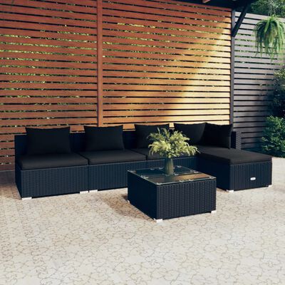 vidaXL Salon de jardin 6 pcs avec coussins Résine tressée Noir