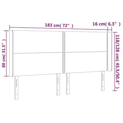 vidaXL Tête de lit avec oreilles Noir 183x16x118/128 cm Velours