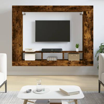 vidaXL Meuble TV chêne fumé 152x22x113 cm bois d'ingénierie