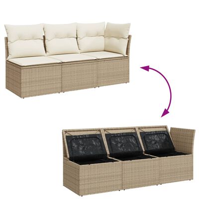 vidaXL Canapé de jardin avec coussins 3 places beige résine tressée