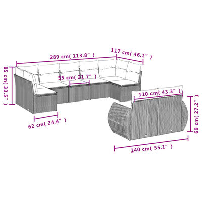 vidaXL Salon de jardin avec coussins 9 pcs beige résine tressée