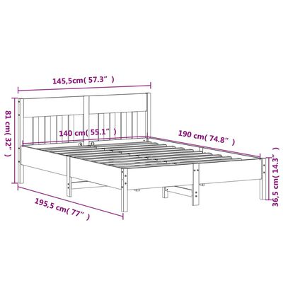 vidaXL Cadre de lit sans matelas cire marron 140x190cm bois pin massif